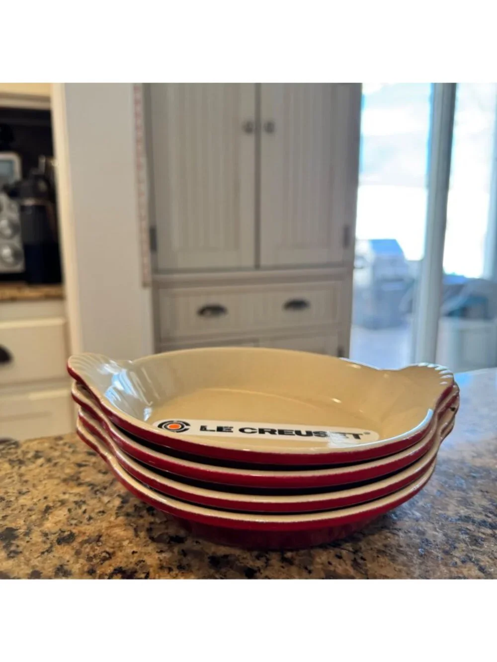 4 Le Creuset Red Au Gratin Dish #3 Cocotte Enameled Cast Iron 7.5 in France VTG - Picture 15 of 16